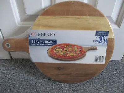 Ernesto -  Acacia Wood Round Serving Board Paddle Handle 40cm X 30cm • £14.75