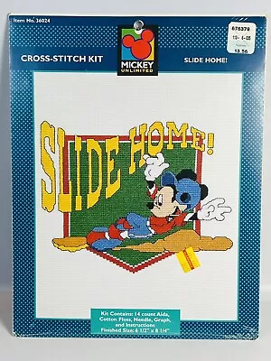 Disney Counted Cross Stitch Kit Mickey Unlimited Baseball Sports Slide Home New • $14.39