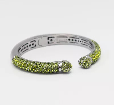 Joan Boyce Sparkling Pave Green Crystals Vintage Cuff Bracelet • $24