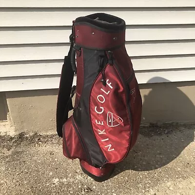 Nike 5-Way Golf Cart Bag STUCK ZIPPER Red Maroon Black W/ Strap NO RAIN COVER • $40.49