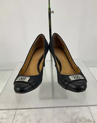 Coach Whitney Black Signature Jacquard & Leather Cap Toe Metal Accent Pumps 7.5 • $12