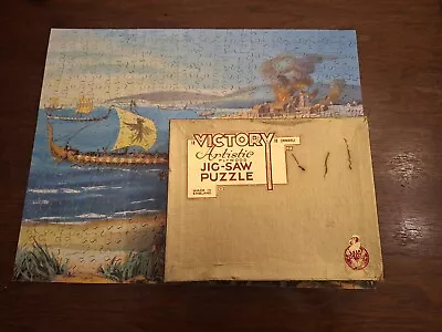 Vtg. RARE Victory Gold Box 500-piece Wood Puzzle ENGLAND 'Ships Of The Vikings'  • $92.25