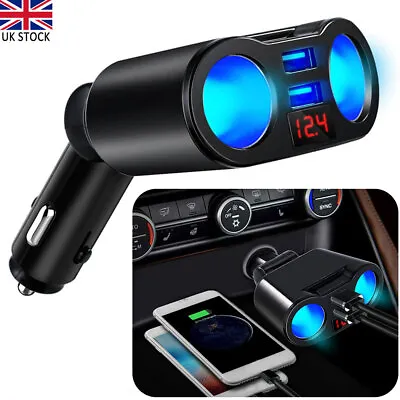 Car Cigarette Lighter Splitter 12V Socket USB 2 Way Plug Multi Charger Adapter • £7.69