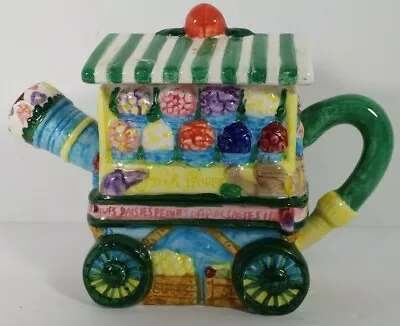 Tee Nee Flower Cart 8 Oz. Handpainted Tea Pot Collectible • $11.95