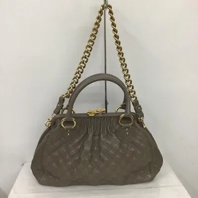 MARC JACOBS Classic Quilted Stam Bag Leather Bag Satchel Gray Gold Hardware • $127.98