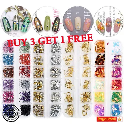 Nail Art Rhinestones Crystals Gems Beads Charms Pearl Glitter 3D Sequins Foil UK • £2.75