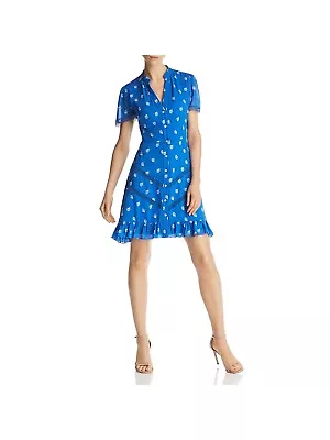 SHOSHANNA Womens Blue Button Short Sleeve Short Evening Fit + Flare Dress 10 • $50.99