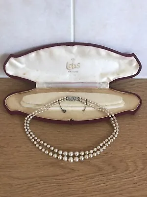 Lotus DeLuxe Double Strand Simulated Pearl 14.5” Wire Hung Necklace 1950 Vintage • £18.50