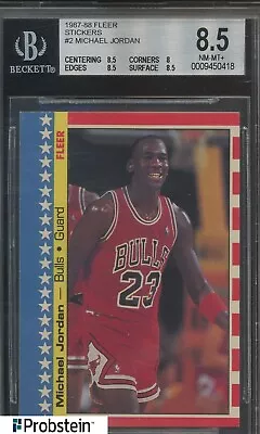 1987-88 Fleer Basketball Stickers #2 Michael Jordan Bulls HOF BGS 8.5 NM-MT+ • $71
