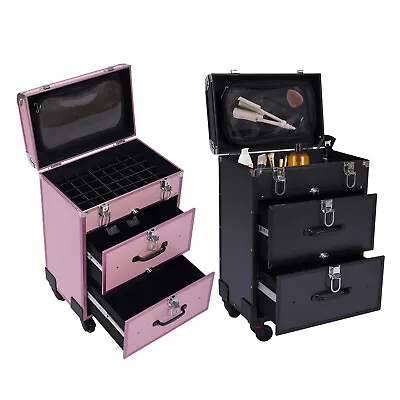$95 • Buy Professional Rolling Makeup Train Case Cosmetic Trolley Makeup Organizer Box