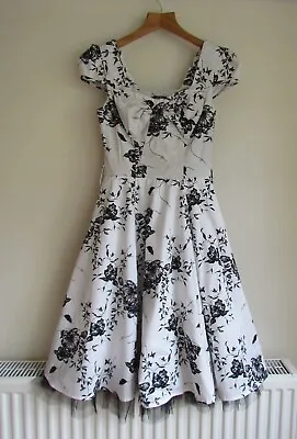Hearts & Roses Womens Print Full Skirt Summer 50s Pinup Dress Size 10     (H45p) • £14.99