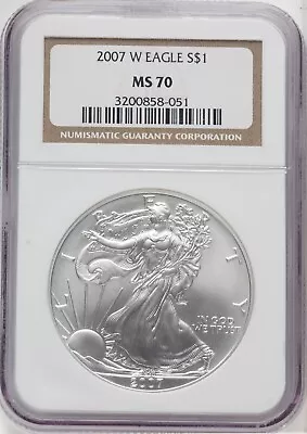 2007 W $1 Burnished American Silver Eagle Ngc Ms70 Classic Brown Label • $82.50