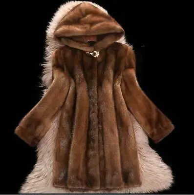 Womens Mink Faux Fur Long Coat Hooded Overcoat Jacket Winter Thick Warm Parka • $61.45