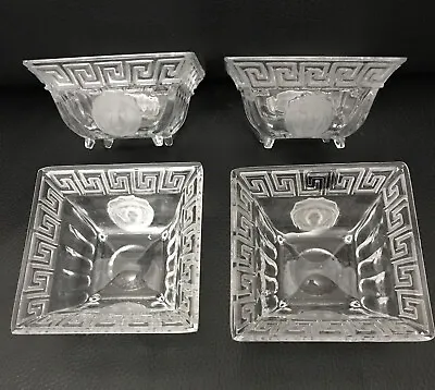 4 X Versace Style Greek Key Lion Head Square Crystal Footed Bowls • $135.62