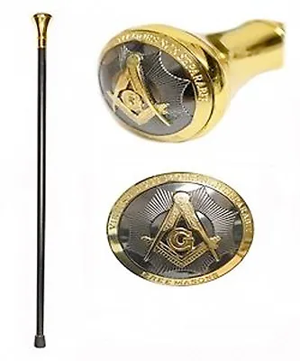 Freemason's Walking Cane (36.25 ) - Masonic Elegant Top Design - Gold And Black • $79.99