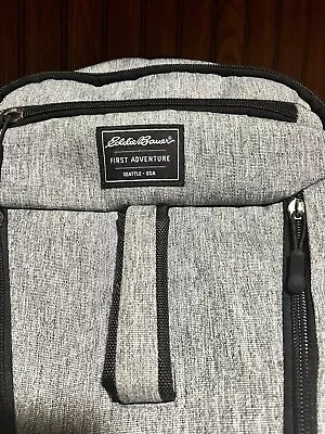 Eddie Bauer Baby Diaper Bag First Adventure Backpack Gray Black Nylon Pockets • $16.22