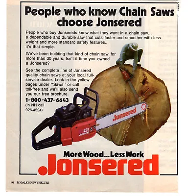 Jonsered Chain Saws 1985 Vintage Print Ad Original Man Cave Garage Decor • $7.99