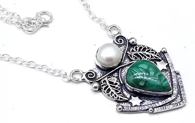 Malachite & MOP Gemstone 925 Sterling Silver Handmade Jewelry Necklace S-17-18 • $19.99