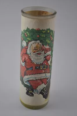 Vintage Sugar Frosted Glass Candle Christmas Santa With Wreath USED • $30