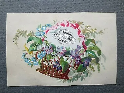 Victorian CHRISTMAS Card 1870s Basket Of Flower Lily Of The Valley Forget Me Not • £3.99