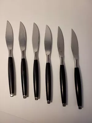 Ekco Eterna Canoe Muffin Stainless Steel Steak Knifes Set Of 6 Dark Wood MCM • $9.98