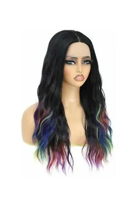 Custom HD Lace Front Wig Straight Layered Black Wavy Rainbow Human Blended Color • $199