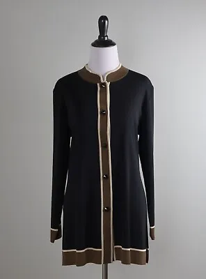 EXCLUSIVELY MISOOK $298 Signature Knit Black Brown Trim Jacket Top Size Small • $59.99