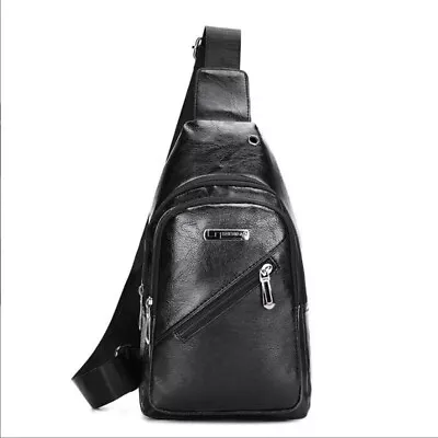 Mens Leather Sling Bag Chest Shoulder Bag Travel Bag Backpack Crossbody Bag Gift • $11.67