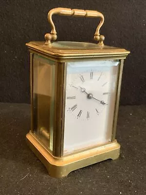 VINTAGE ANTIQUE BRASS Glass Handled Small MINIATURE CARRIAGE CLOCK • $13.50