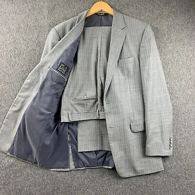 Jos A Bank Suit Men 41L Gray 34x32 Stripe Wool Two Button Tailored Business • $50.99