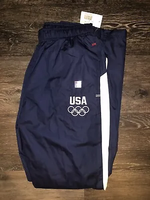 Men's USOC Team USA Apparel Navy Nylon Athletic Windbreaker Pants NWT Large • $24