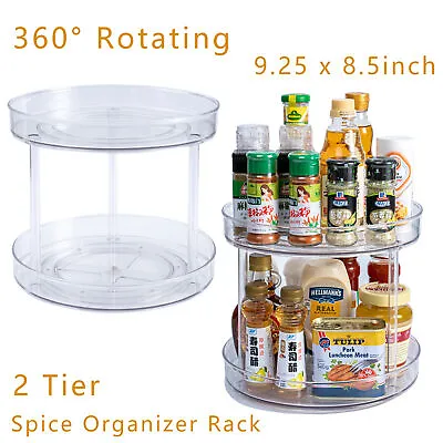 Lazy Susan 2 Tier 360° Turntable Cabinet Organizer Spice Rack Removable Spinning • $16.99