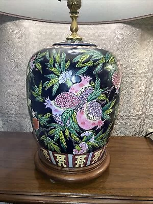 Lg Vintage Asian Chinese Pottery Pomegranate Oriental Ginger Jar Table Lamp Base • $149.99