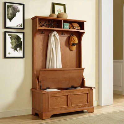 $433.99 • Buy Entryway Hall Tree Bench Coat Rack Storage Stand Hat Scarf 4-Hooks Solid Wood