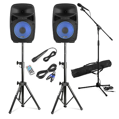 VPS082 8  PA Speaker Complete Stage Sound System With Stands & Microphones 400w • £185