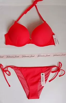 Victorias Secret 2pc Swim Bikini 34B BOMBSHELL Pushup Add 2c/size S Cheeky Coral • $54.95