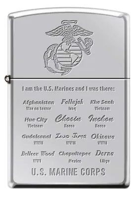 US Marines Famous Battles Polished Chrome Zippo Lighter - Semper Fi • $30.96