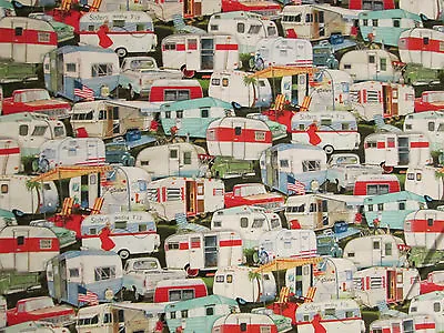 Retro Vintage Packed Trailer Retro Campers Trailers Cotton Fabric Bthy • $6.79