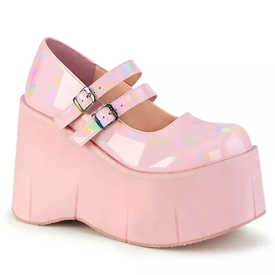 $69.95 • Buy DEMONIA KERA-08 Wedge Platform Womens Gothic Punk Pink Hologram Mary Janes Shoes