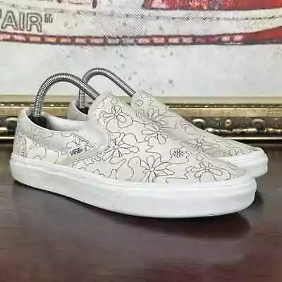 Vans Classic Slip On 'Color Me' Skate Shoes Women's Size 9 White 70's Flowers • $28.50