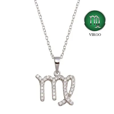Sterling Silver 925 Virgo Horoscope Sign CZ Necklace Zodiac Symbol Jewelry N185 • $36.99