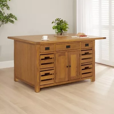 Rustic Oak Extra Large Kitchen Island With Bar Top -SLIGHT SECONDS - RS90-F838 • £665