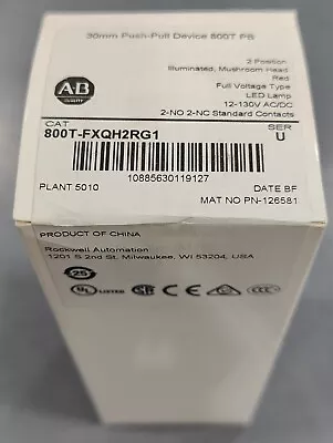 Allen Bradley 800t-fxqh2rg1 Mushroom Red Led 2 Position E-stop 2no-2nc Free Ship • $95