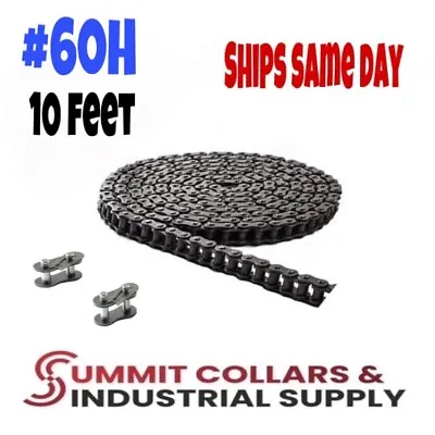 #60H Heavy Duty Roller Chain X 10 Feet + 2 Connecting Links + Same Day Shipping • $38.99