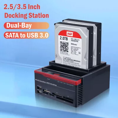 HDD Docking Station USB 3.0 2.5  /3.5  SATA Clone Hard Drive Multi Card Reader • $52.69