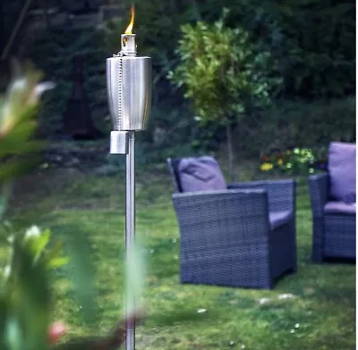 Silver Garden Torch Oil Lantern Patio Outdoor Lighting • £14.99