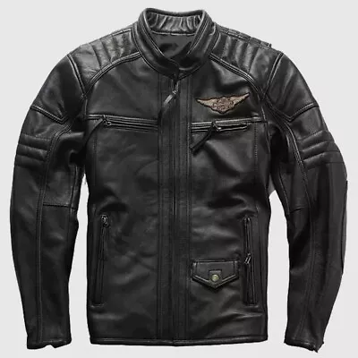 Men's Real Cowhideleather Jacket Moto Gear Biker Real Leather Motorcycle Jacket • $149