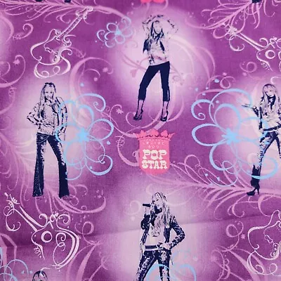 Hannah Montana Pop Star Girl Guitar Purple Cotton Fabric Miley Cyrus 4 Yards • $35.95