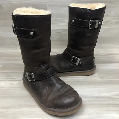 UGG 5678 Kensington Women's Leather Shearling Lined Buckle Moto Boots Size 7 • £34.74