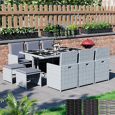 Cube Rattan Garden Furniture Set Chairs Sofa Table Stool Patio 8 10 Seater Set • £369.99